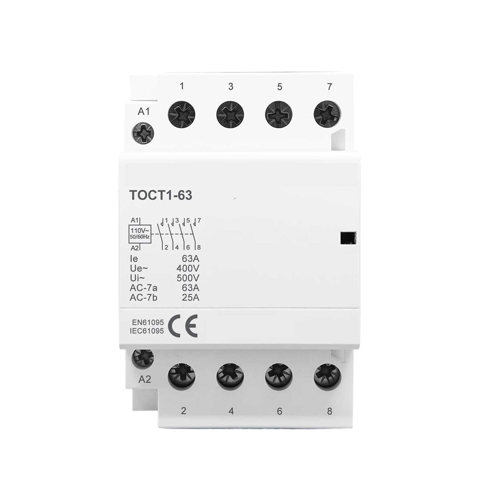 TOCT1 4P 63A 110V Bobine 400V ~ 50/60Hz Contacteur Modulaire AC Domestique(4P 63A 2NO 2NC 110V)