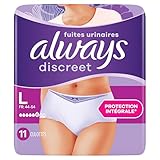 Culottes Pour Fuites Urinaires Always Discreet Femmes Normal, Taille L, x11 Culottes, Retiennent Les Fuites Et Les Odeurs, Confortables Et Presque Imperceptibles