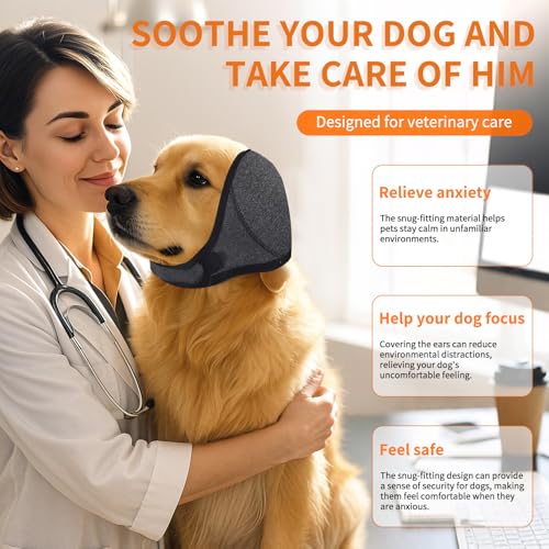 BOXOB Dog Ears Cover, Adjustable Dog Ear Muffs Noise Protection Comfortable Quiet Dogs Calming Hood Ear Head Wrap Cups Shower Cap Pet Supplies for Bath Grooming Thunder Fireworks (L) - Image 5