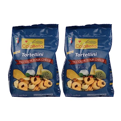 Corabella Classic Italian Tricolor Tortellini Pasta - Non GMO | Cheese Tortellini Pasta | Fresh Cheese Tortellini Pasta | Premium Ingredients Made In Italy - 8.8 oz (Pack of 2)