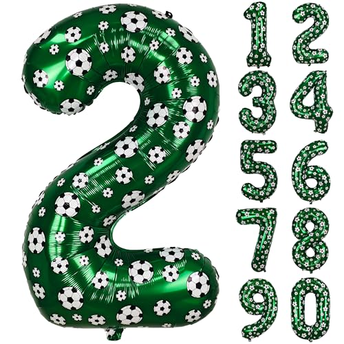 Image of 40 Inch Soccer Number 2 Balloons Large Foil Balloon Number 2 Birthday Deco | World Cup Sports Soccer Theme Decoration For Soccer Party And Boy'S 2 th Birthday