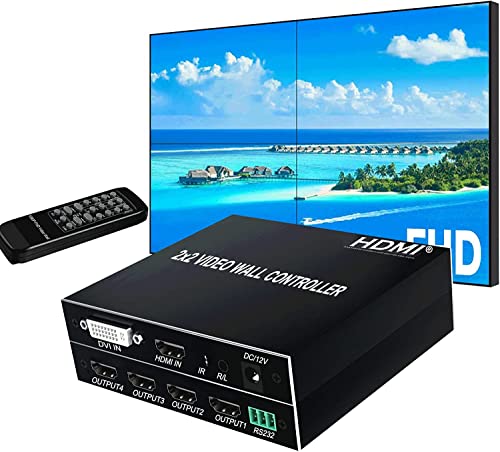 Video Wall Controller 2x2 HDMI Video Wall Processor TV Wall Controller 180 Degree Rotate 8 Display Modes Support 4K Input 1080P Output with RS232 Control 1X2 2X1 1X3 3X1 1X4 4X1 Screen splicing