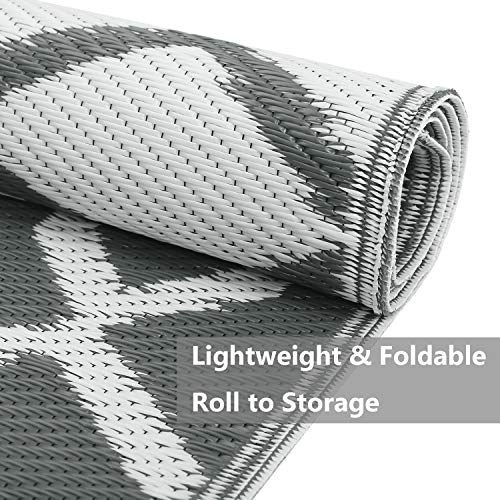 HiiARug Outdoor Patio Rug Plastic Straw Rug Large Floor Mat and Rug for Outdoor Patio, Backyard, Deck, Picnic, Beach, Camping,Grey 5'x7' - Image 4