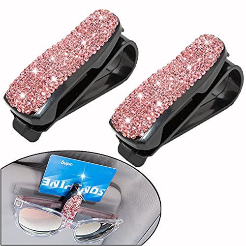 2 Pack Glasses Holders for Car Sun Visor, Universal Car Visor Sunglasses Holder Clip Bling Bling Diamond Eyeglasses Hanger and Ticket Card Clip Eyeglasses Mount for Car for Women Girls (Pink) 2 Pack Glasses Holders for Car Sun Visor, Universal Car Visor Sunglasses Holder Clip Bling Bling Diamond Eyeglasses Hanger and Ticket Card Clip Eyeglasses Mount for Car for Women Girls (Pink)