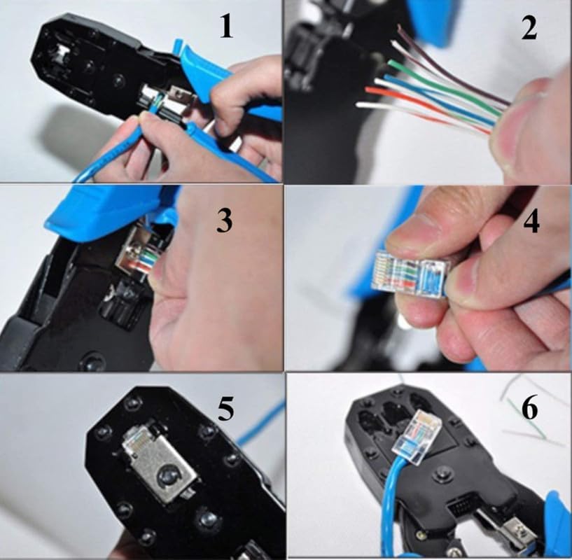 Image of COOLCOLD 3-in-1 RJ45 Crimping Tool Kit - Wire Stripper, Cutter & Crimper for RJ45, RJ11, RJ12, Cat5e /Cat6 LAN Cable with 5 Connectors & 5 Boot Covers - Blue /Green