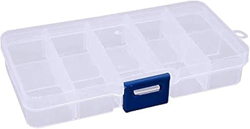 Aeyistry Caja de almacenamiento de 2 compartimentos de plástico transparente con divisor ajustable, compartimento de rejilla extraíble para