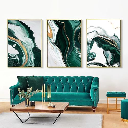 Art mural pour salon triptyque marbre vert et or chic 80x110 cm