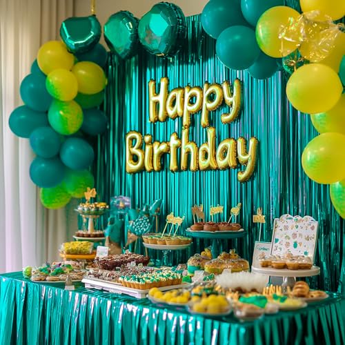 Image of PartyWoo Teal Streamers Backdrop 3pcs Turquoise Foil Fringe Streamer Curtain 8.2FT Tinsel Backdrop for Birthday Gender Reveal Baby Shower Graduation Pool Mermaid Under The Sea Party Decorations