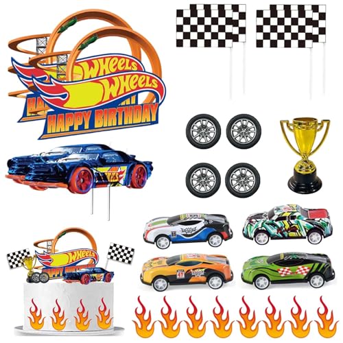 TENGWA Toppers Cupcake 25 Piezas Topper de Tarta Auto Coches de Carreras Incluye 4 Coches de Juguete Tarta Cumpleaños Fiesta de Cumpleaños Infantil Niños Artículos para Decorar Pasteles