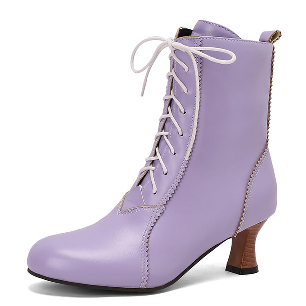 Bottines Victorian violettes en grande pointure 48 avec talons carrés - 6