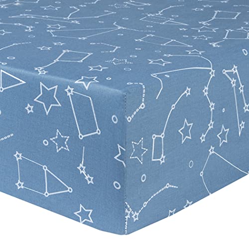 Image of Galaxy Fitted Crib Sheet-Constellations, White, Navy, Fully Elasticized, 8 in Deep Pockets, Fits Standard Crib Mattress 28 in x 52 in