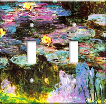 Printed Switchplate - Monet: Violet Lilies - Double Gang Toggle Metal Wall Plate #TOP18
