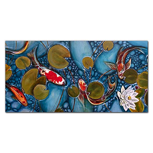 Photo sur verre poisson koi bassin 100x50cm déco murale