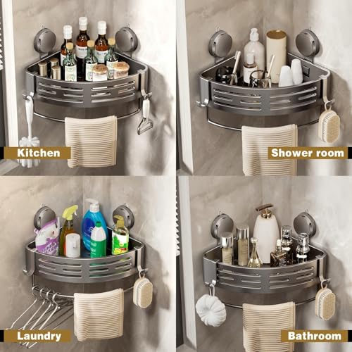 Image of VOLPONE Shower Caddy Corner Suction Cup Shower Shelf Corner No Drilling Bathroom Shower Organizer Storage Rack Adhesive (1-Pack, gray)