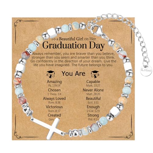 Graduation Gifts for Her- Class of 2025 Primary Middle High School College Grad Gift, Adjustable Stainless Steel Beaded Cross Bracelet for Girls & Women
