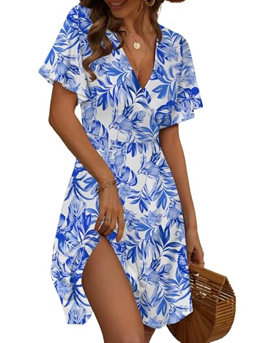 FENSACE Tropical Dresses for Women Curvy Wrap V Neck Flowy