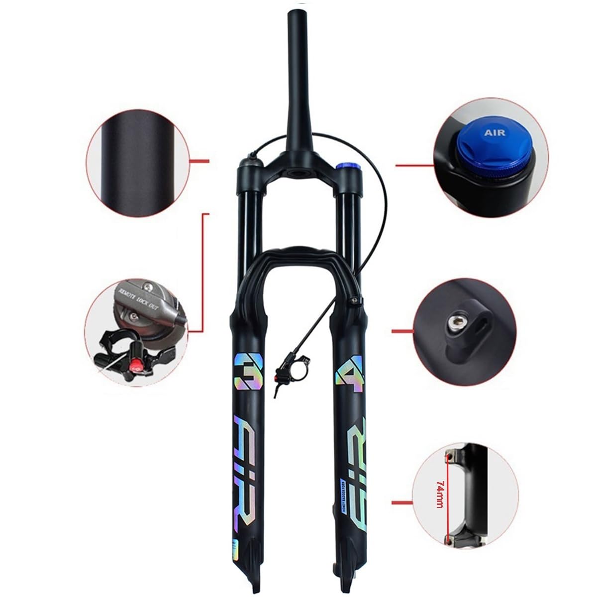 Horquilla de suspensión para Bicicleta de montaña de 27,5'' y 29'' con Aire, Horquilla Delantera de 140 mm de Recorrido, Eje cónico sin Rosca de 1 1/2 Pulgadas, Cierre rápido (QR),