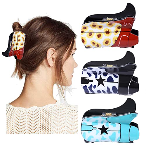3 pinzas para el pelo para mujer: diseños de girasol, leopardo y estrella, pinzas antideslizantes para cabello grueso, pasadores y accesorios inspirados en el oeste