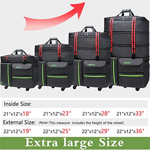 Ailouis Extra Large Size,Expandable Lightweight Luggage Rolling Duffel Bag (XXL) with Wheels Travelling Foldable Suitcase,Black