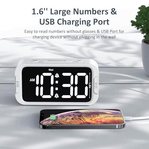Image of Odokee Digital Dual Alarm Clock for Bedroom, Easy to Set, 0-100% Dimmer, USB Charger, 5 Sound Adjustable Volume, Weekday /Weekend Mode, Snooze, 12 /24Hr, Battery Backup, Compact Clock for Bedside(White) | Easy to Set Alarm Clock with Weekday /Weekend Mode - Loud Alarm for Heavy Sleepers with 5 Sounds Adjustable Volume - White