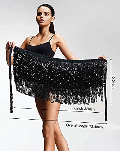 image for Syhood 2 Pieces Sequin Tassel Skirt Belly Dance Hip Scarf Performance 