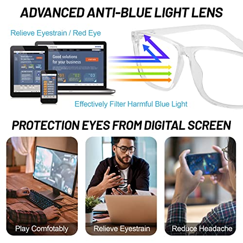 Image of Reading Glasses for Men Blue Light Blocking Readers 2.25 Large Square Durable Spring Hinge Reader Glasses 100 125 150 175 200 225 250 275 300 350 400 500 600 (Clear 2.25