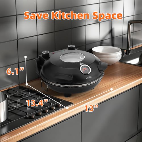 YIBAKE Electric-Pizza-Oven-Indoor, 12 Inches Countertop Cooker,800℉ Electric Pizza Maker with Timer, Ceramic Stone, Viewing Window, Complete Accessory Kit, Black