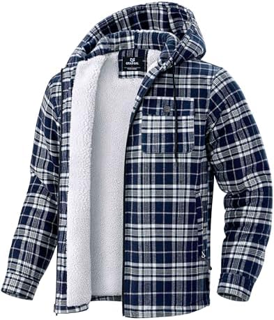 G Gradual Men's Flannel Jacket Fleece Sherpa Lined Hoodies Zip Up Plaid Shirt Warm Winter Jackets for Men with Zipper Pockets