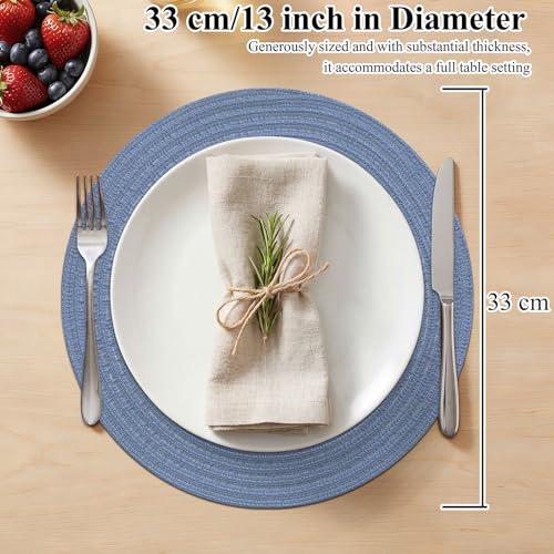 SHACOS 33cm Round Placemats Set of 4 Braided Woven Place Mats Heat Resistant Table Placemats Round Table Mats for Kitchen Dining Home Restaurant, Blue - Image 6