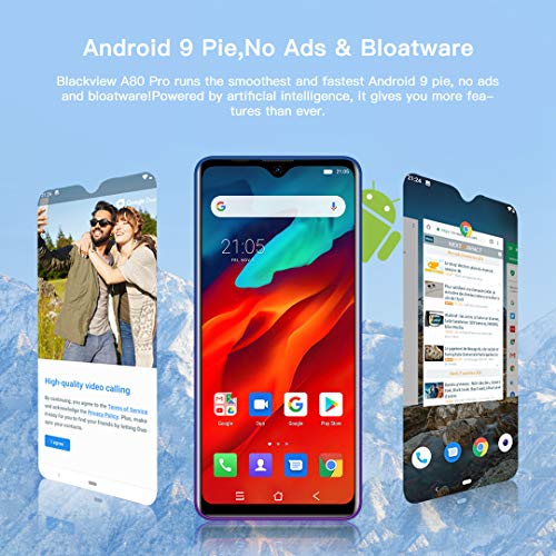 Unlocked Smartphone Blackview A80 Pro, 6.49 inch HD+, 4GB RAM+64GB ROM with 4680mAh Big Battery, 4G Dual SIM for AT&T, T-Mobile Phone,13MP Quad Rear Camera, Android 9.0 Unlocked Cell Phones - Thumbnail 4