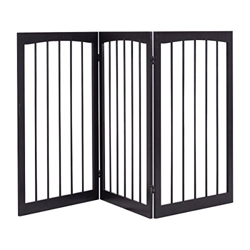 COSTWAY Cancelletto per Cani Pieghevole in Legno con 3 Ante, Ideale per Cani di Piccola/Media Taglia, 160 x 1,2 x 76 cm, Marrone