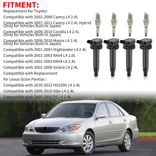 Image of 4 PCS UF333 Ignition Coil Pack & Iridium Spark Plugs Compatible with Toyota L4 2.4L 2002-2011 Camry, 2009-2010 Corolla, 2009-2010 Matrix, 2001-2007 Highlander,2002-2003 RAV4, 2002-2006 Solara UF494
