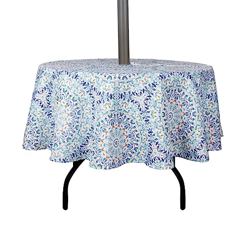 Image of EHouseHome Outdoor and Indoor 60inch Round Tablecloth with Umbrella Hole and Zipper, Waterproof Zippered Patio Cloths, Spring /Summer Table Covers for Backyard Circular Table /BBQs /Picnic