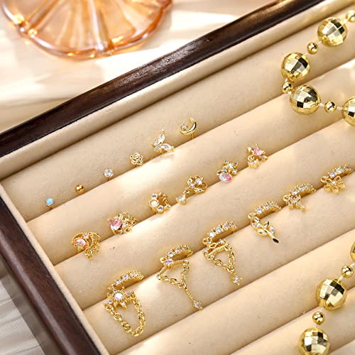 Sasylvia 18 Pcs Dangling Nose Rings Hoops l Shap Dangle Nose Stud 20g Stainless Steel Indian Piercing Jewelry for Women2
