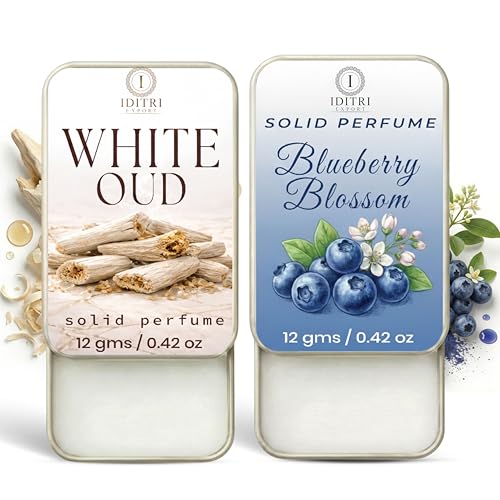 Image of IDITRI EXPORT Solid Perfume |blueberry blossom&White Oud Alcohol Free Wax Perfume Balm, Long Lasting | Pocket Tin 12g, Pack Of 2| Non Greasy Smooth Glide, Travel Friendly Unisex