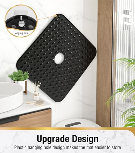 Image of HITSLAM Shower Bathtub Mat Non Slip, 24 inchx 24 inch Bath Mat for Tub, Soft PVC Shower Mats for Inside Shower with Suction Cups and Center Drain Hole, Machine Washable Bathroom Floor Mat, Black