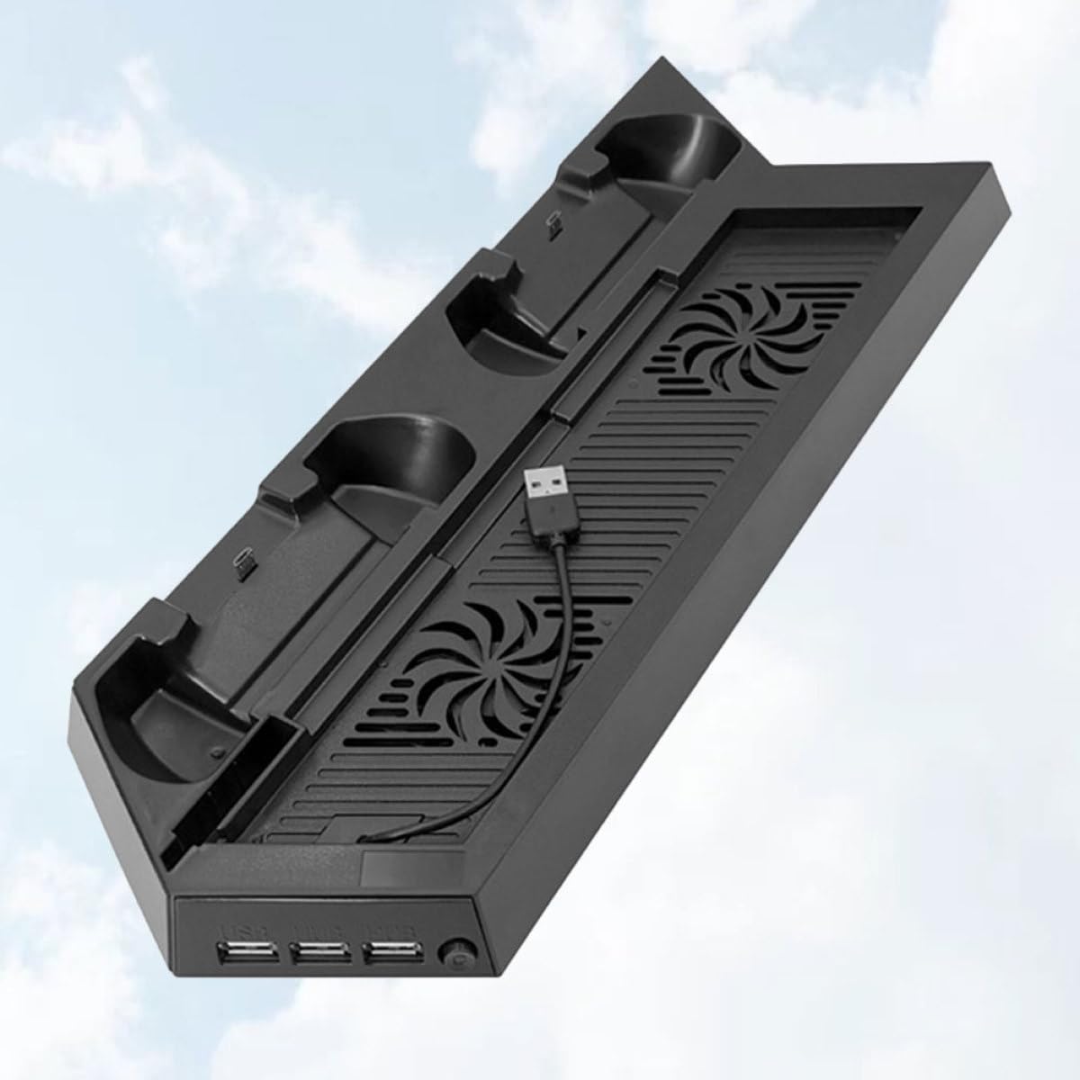 Supporto Ventola di Raffreddamento Verticale per Console da Gioco Doppia Ventola Integrata e Stazione di Ricarica Doppia, Base Multifunzione Salvaspazio per Console Gaming