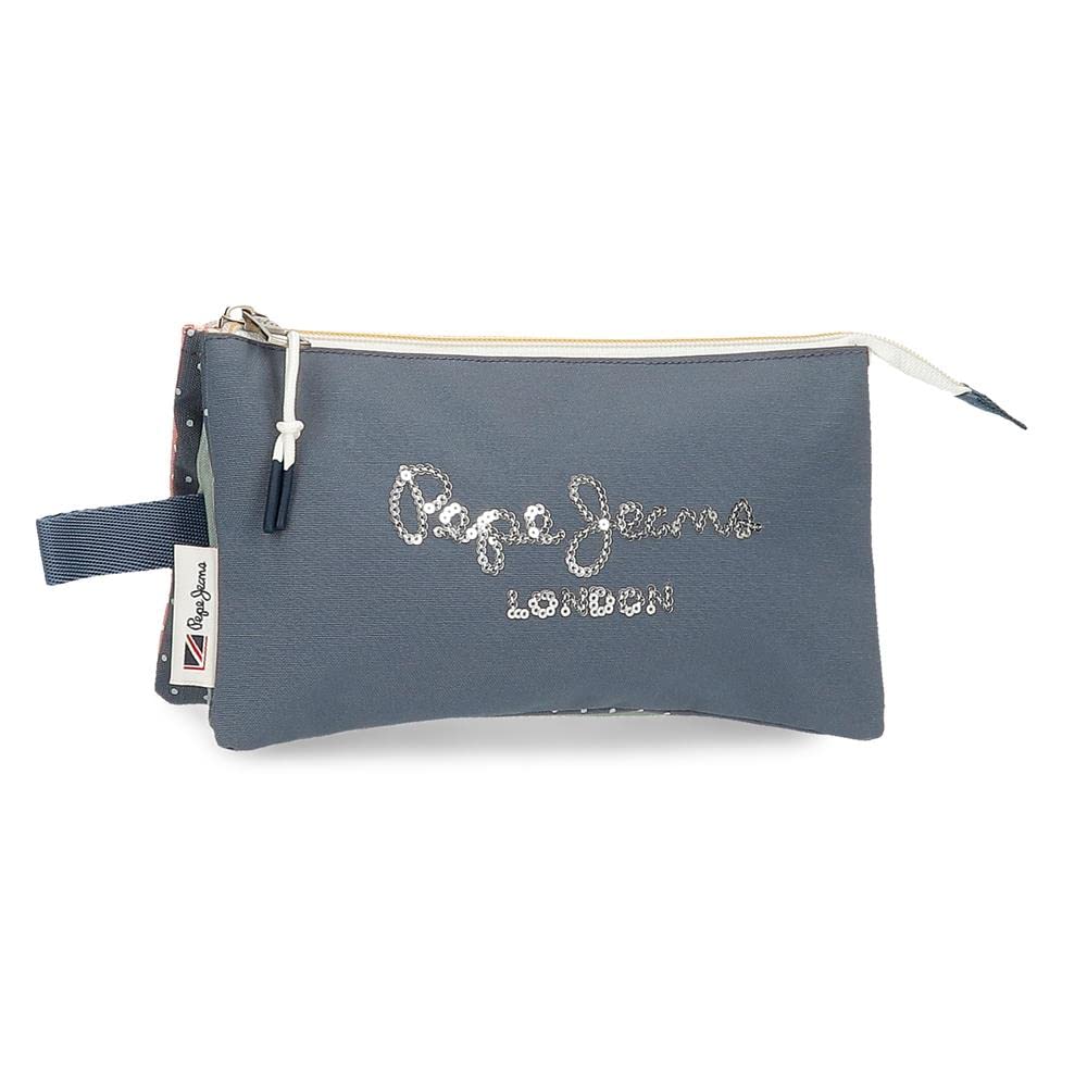 Astuccio Triplo Pepe Jeans Jane - 22x12x5cm, Poliestere, Blu Con Manico - Foto 2