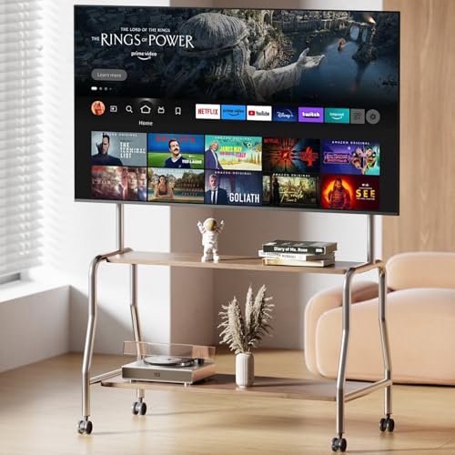 Movable Tv Stands with wheelsAdjustable Easel Tv Stand 55/65/75 inch Rolling Tv Stand with Storage Shelves Stainless Steel Floor-Standing TV Trolley for Family Living Room Bedroom Meeting