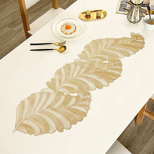Gold Table Runner, Waterproof Hollow Table Runner, PVC Table Mats Placemat for Kitchen Dining Room Wedding Party Decor (92CM X 33CM) - Image 2