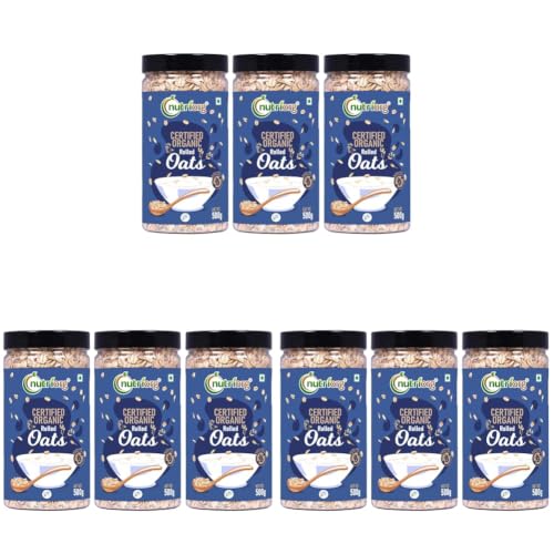 Image of Nutriorg 100% Organic Rolled Oats 1500gm | Pack of 9 | Gluten Free | High protein | Weight loss | Fibre Rich | Easy to Cook | Overnight Oats | Nutritional Breakfast Cereal Oats | Air Tight Plastic Jars