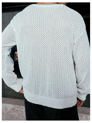 Men's Long Sleeve Crochet Sweaters Hip Hop Letter Graphic Crew Neck Baggy Knit Pullover Tops3