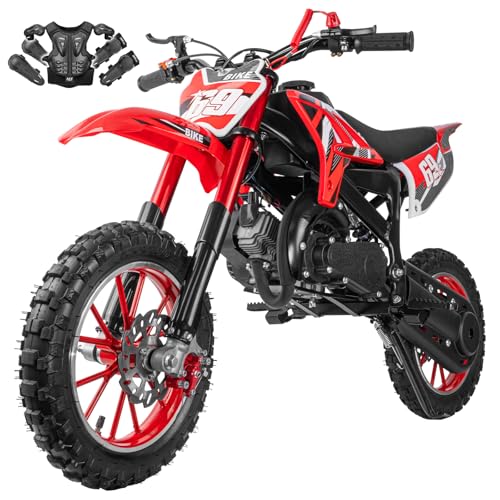 MX moto Gas Powered Dirt Bike 50CC, 2-Stroke Off-Road Dirt Bike with Inverted Front Suspension, Hydraulic Disc Brakes System, Pull Starter Motorcycle, Adjustable Throttle Control, Red