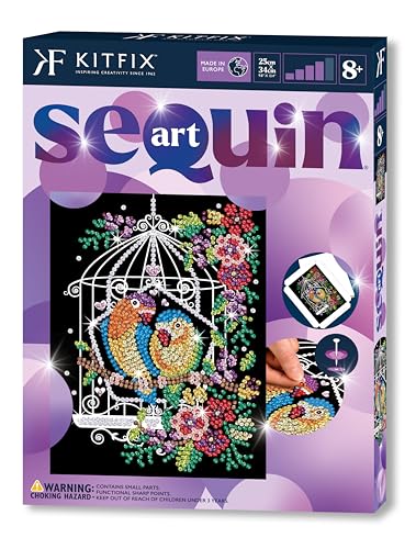 Kitfix - Sequin Art Purple - Cage à oiseaux - Image à paillettes - 27 x 36 cm - Kit de création pour enfants, adolescents et adultes de plus de 8 ans - 1945