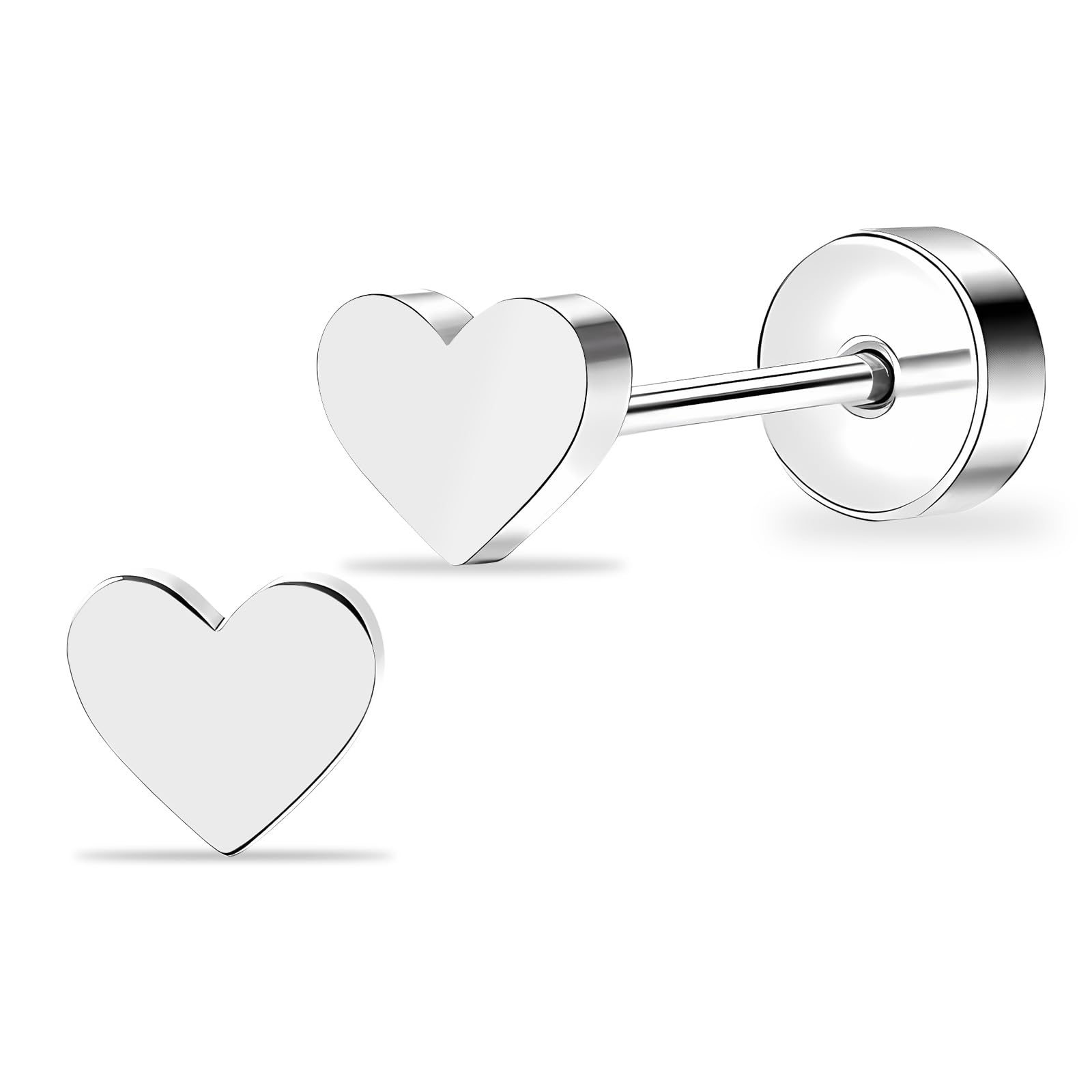 ZDE Aretes de corazón de espalda plana para mujer, aretes de corazón sin níquel, aretes de cartílago hipoalergénicos de titanio pa