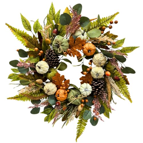 Svndlyn 55,9 cm großer Kürbiskranz mit Tannenzapfen, Arons, Beeren und Eukalyptus-Ahornblättern für Herbst, Erntedankfest, Halloween, Kamintisch, Außenbereich, Haustür, Wand, Fenster Svndlyn 55,9 cm großer Kürbiskranz mit Tannenzapfen, Arons, Beeren und Eukalyptus-Ahornblättern für Herbst, Erntedankfest, Halloween, Kamintisch, Außenbereich, Haustür, Wand, Fenster