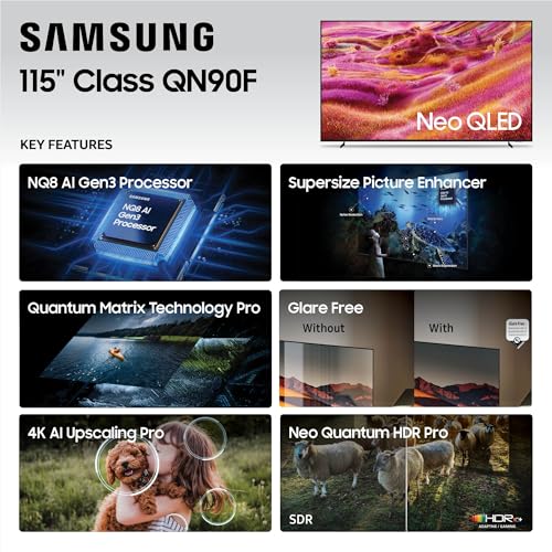 Image of SAMSUNG 115-Inch Class Neo QLED 4K QN90F Series, Vision AI, Mini LED Smart TV (2025 Model, 115QN90F) Neo Quantum HDR+, Object Tracking Sound+ w /Dolby Atmos, Glare Free, Gaming Hub, Alexa Built-in