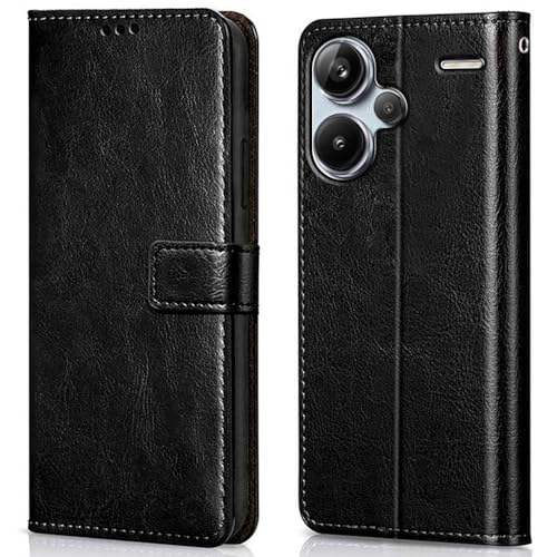 Image of WOW IMAGINE Shock Proof Flip Cover Back Case Cover for Xiaomi Mi Redmi Note 13 Pro Plus 5G (Flexible | Leather Finish | Card Pockets Wallet & Stand | Black)