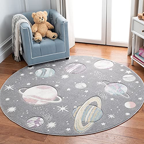 Image of SAFAVIEH Carousel Kids Collection 5'3" Round Grey/Lavender CRK103F Outer Space Area Rug