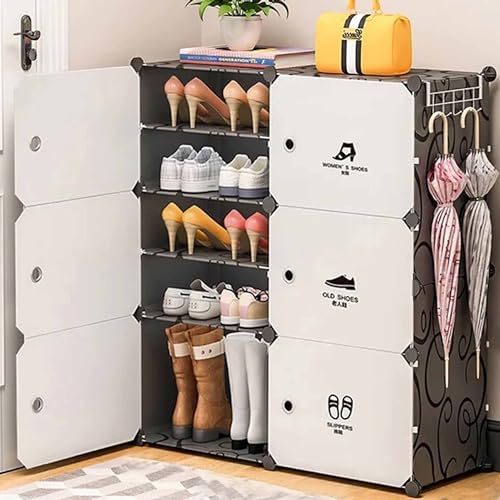 Image of Premium Multipurpose Modular 𝟏𝟐 𝐒𝐇𝐄𝐋𝐅 Plastic Shoe Rack for Home with 6 Door | Stackable Organizer | Waterproof & Dustproof | Space Saving Storage for Home, Bedroom & Entryway - Black